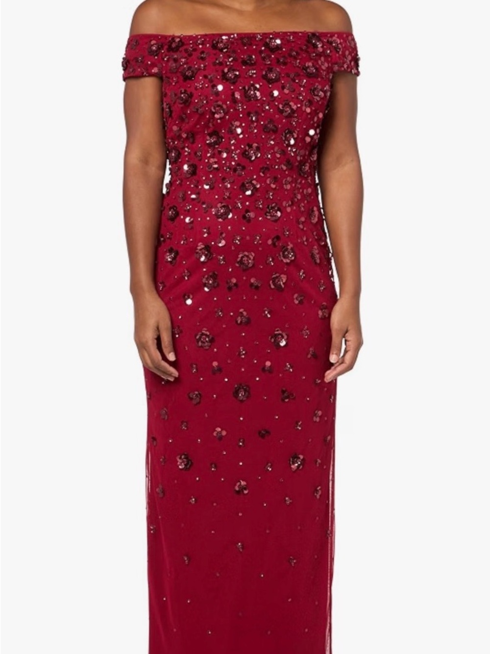 Adrianna Papell Off-Shoulder Embellished Wine Gown
